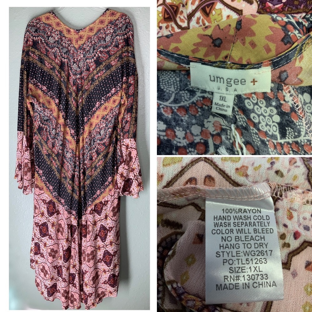 Last One! Bohemian Kimono Patchwork Size XL Bell Trumpet Sleeves Extra Large - Picture 4 of 4